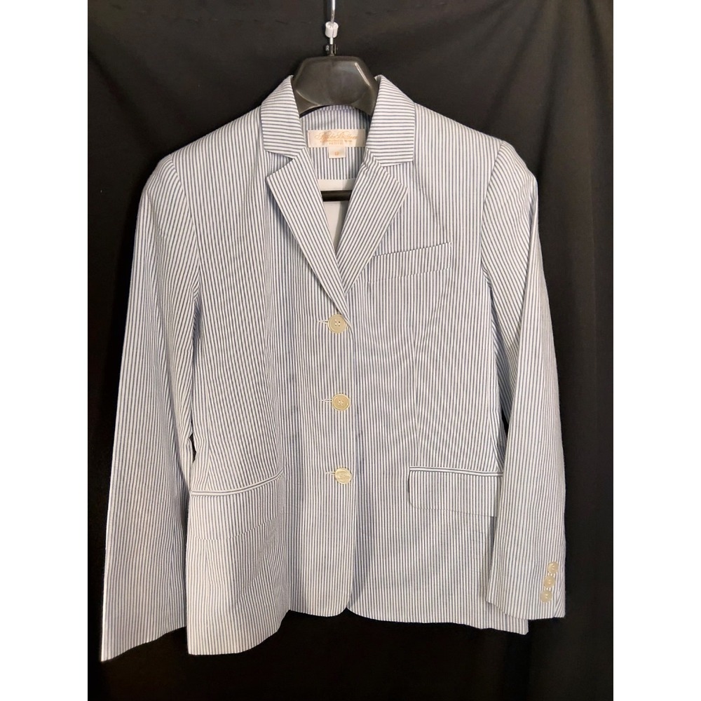 VTG Brooks Brothers Seersucker Blazer Womens 4P Blue Stripe Cotton USA 80/90s